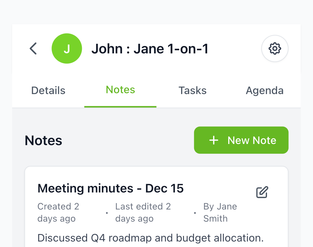 Lead-Grow Room notes for in-context collaboration and meeting records